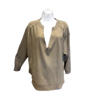 We The Free Waffle Knit Loose Fitting Thermal Shirt XS - Light Beige